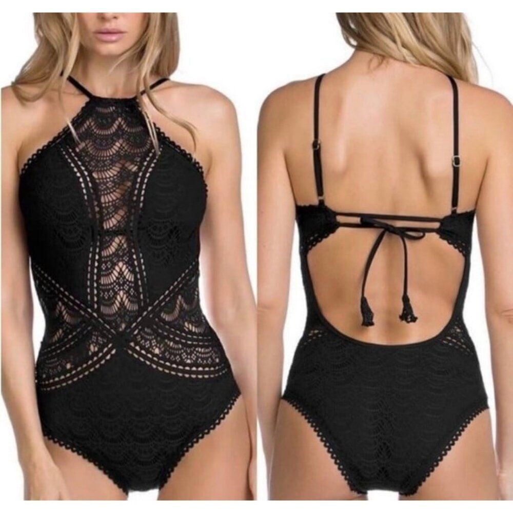 BECCA Color Play Crochet High Neck One-piece Bathingsuit Women's Size Medium